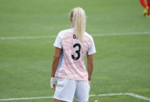 female soccer player standing at field