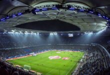 high angel photography of football stadium