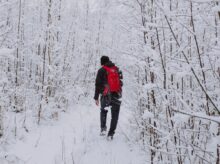 man in black jacket walking on snow covered ground during daytime