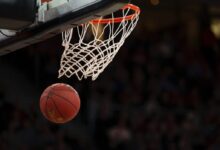 ball under basketball ring