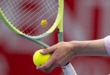 Woman Hands Holding Tennis Ball and Racket with Emoji