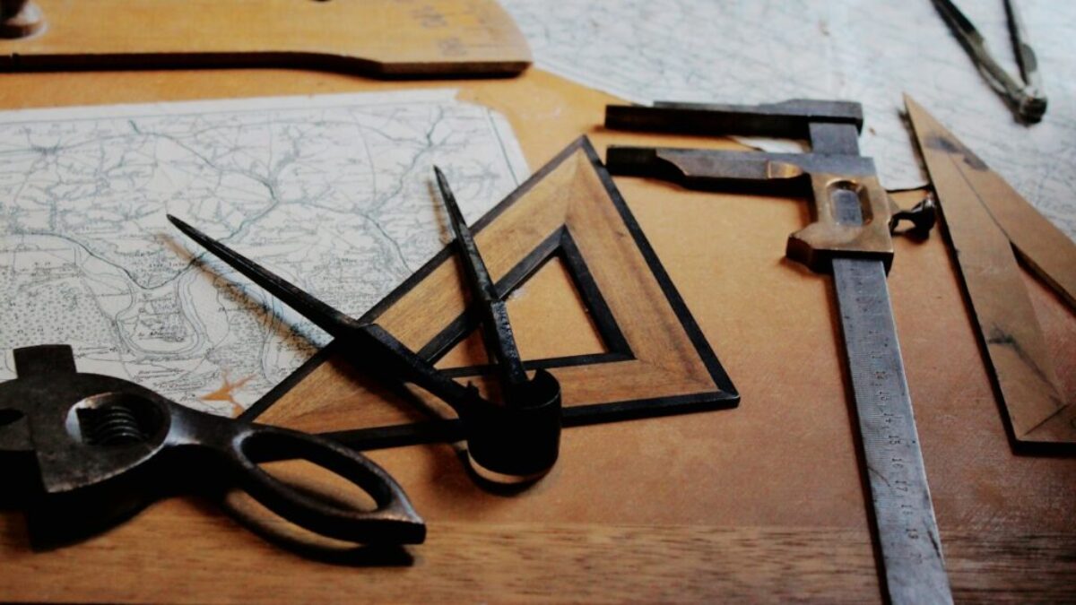 drafting instruments on top of table