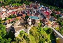 Historické městečko Loket z ptačí perspektivy