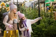 Matka s dcerou vybírají vánoční stromeček