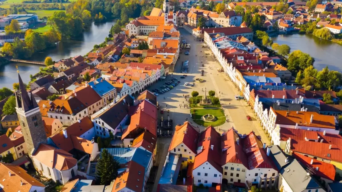 Telč z leteckého pohledu.