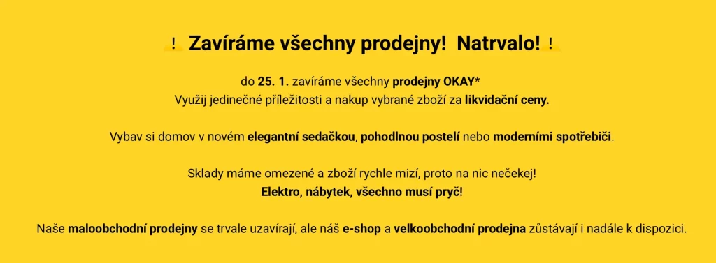 Okay elektro prodává zboží za likvidační ceny, FOTO: Okay - SportDeník Okay elektro oznámilo uzavření prodejen