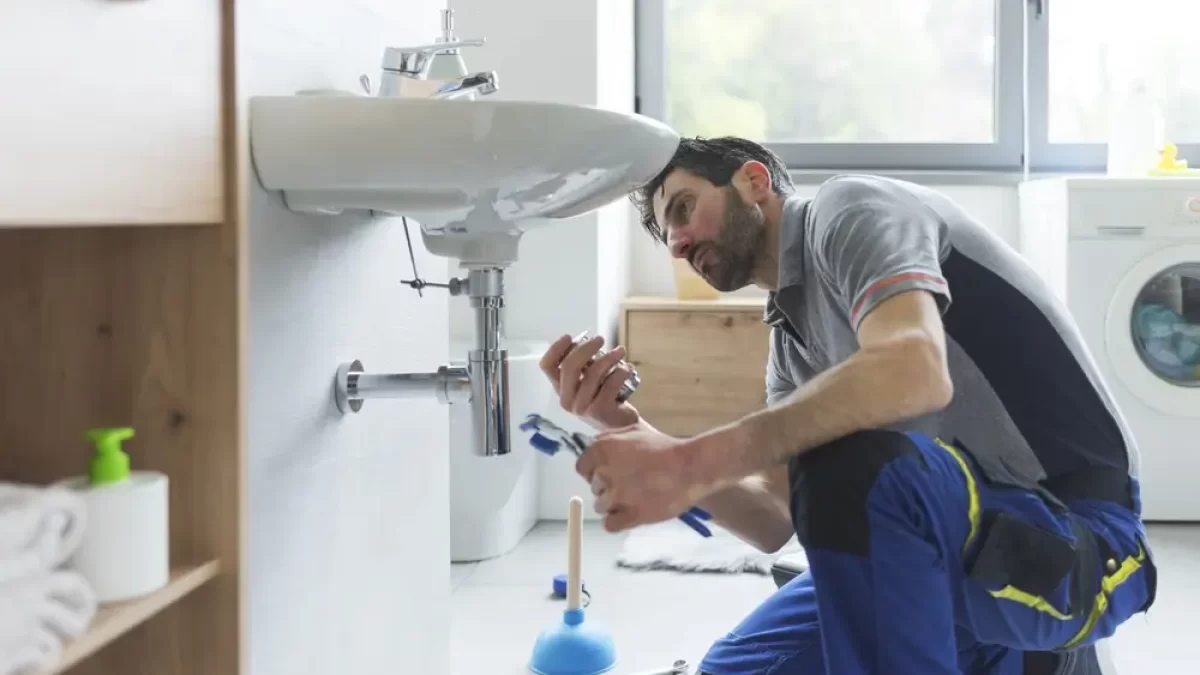 Instalatér opravuje umyvadlo