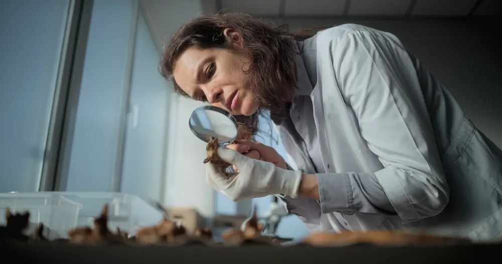 Archeoložka zkoumá artefakt