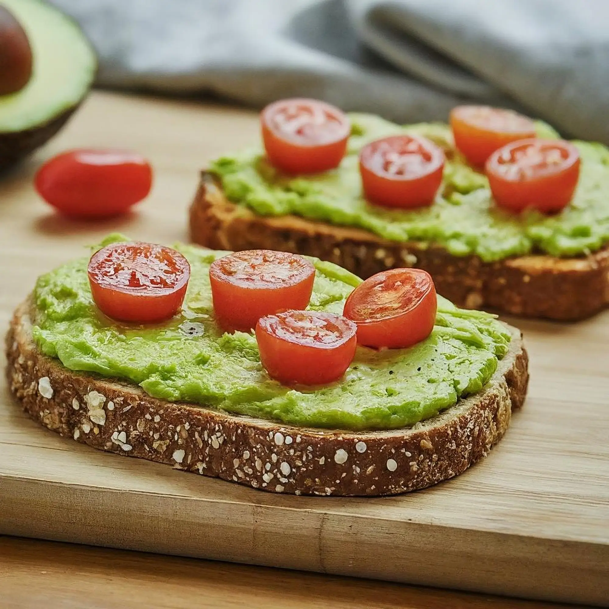 chléb s avokádovou pomazánkou a rajčaty