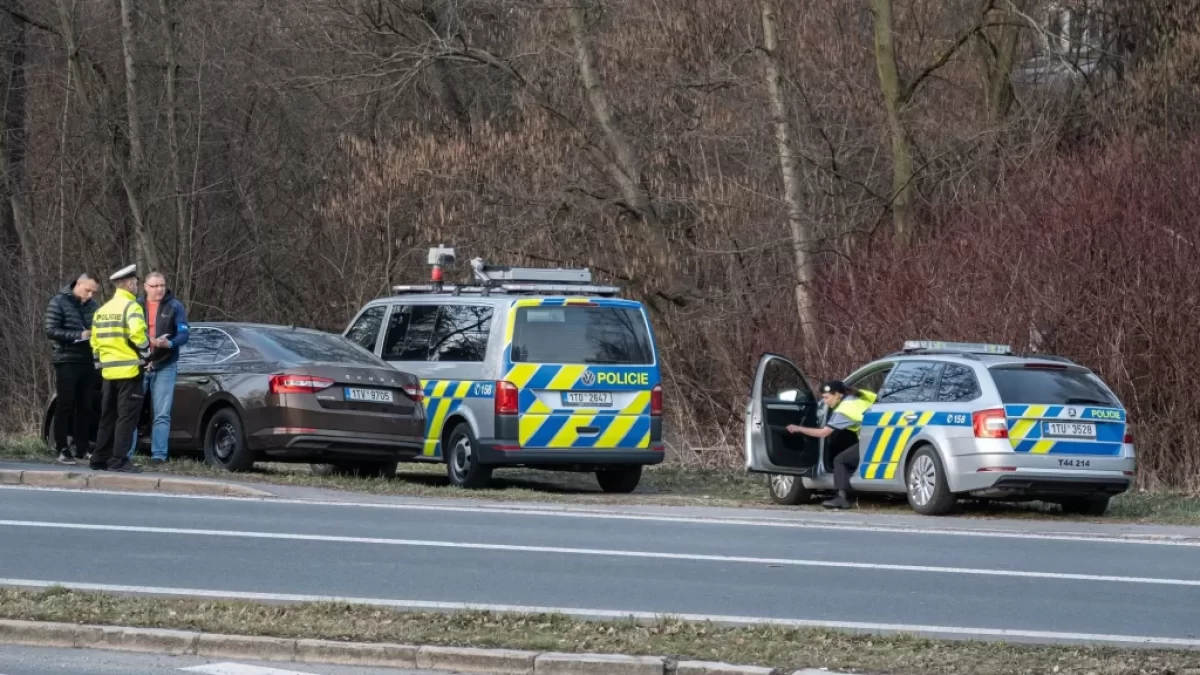 Policie provádějící sikniční kontrolu