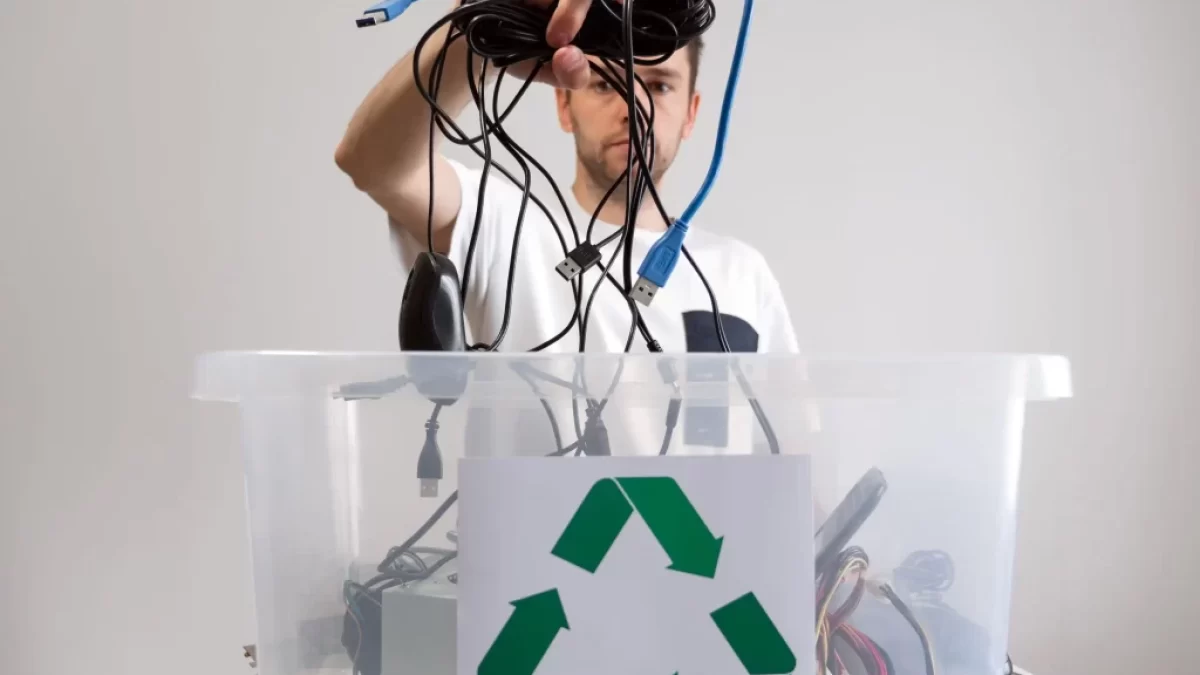 muž s krabicí elektroodpadu