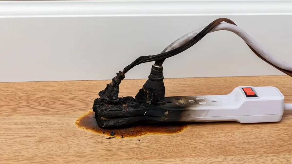 spálený prodlužovací kabel