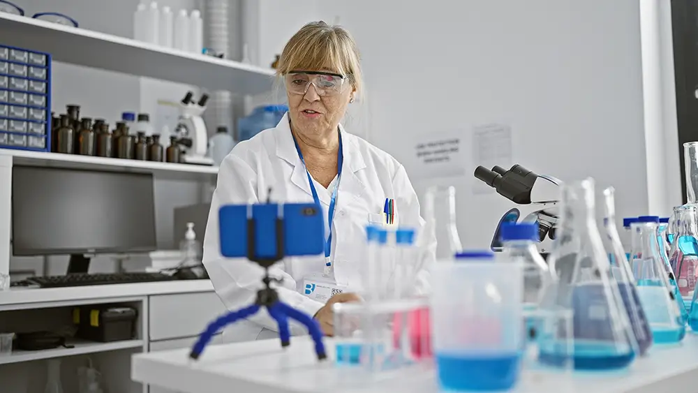 starší žena ve vědecké laboratoři