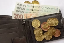 Otevřená peněženka s českými bankovkami a mincemi.