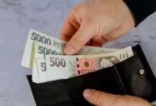 Ruka vyndává české bankovky z peněženky