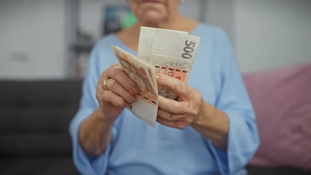 Shutterstock_2467785943 - SportDeník Seniorka počítající v ruce české bankovky