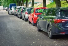 Auta parkující pod stromy