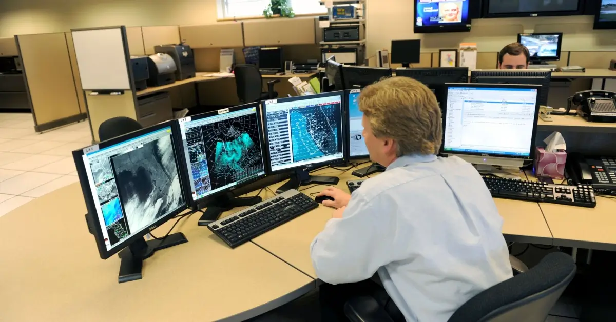 Předpověď počasí probíhá v meteorologickém centru
