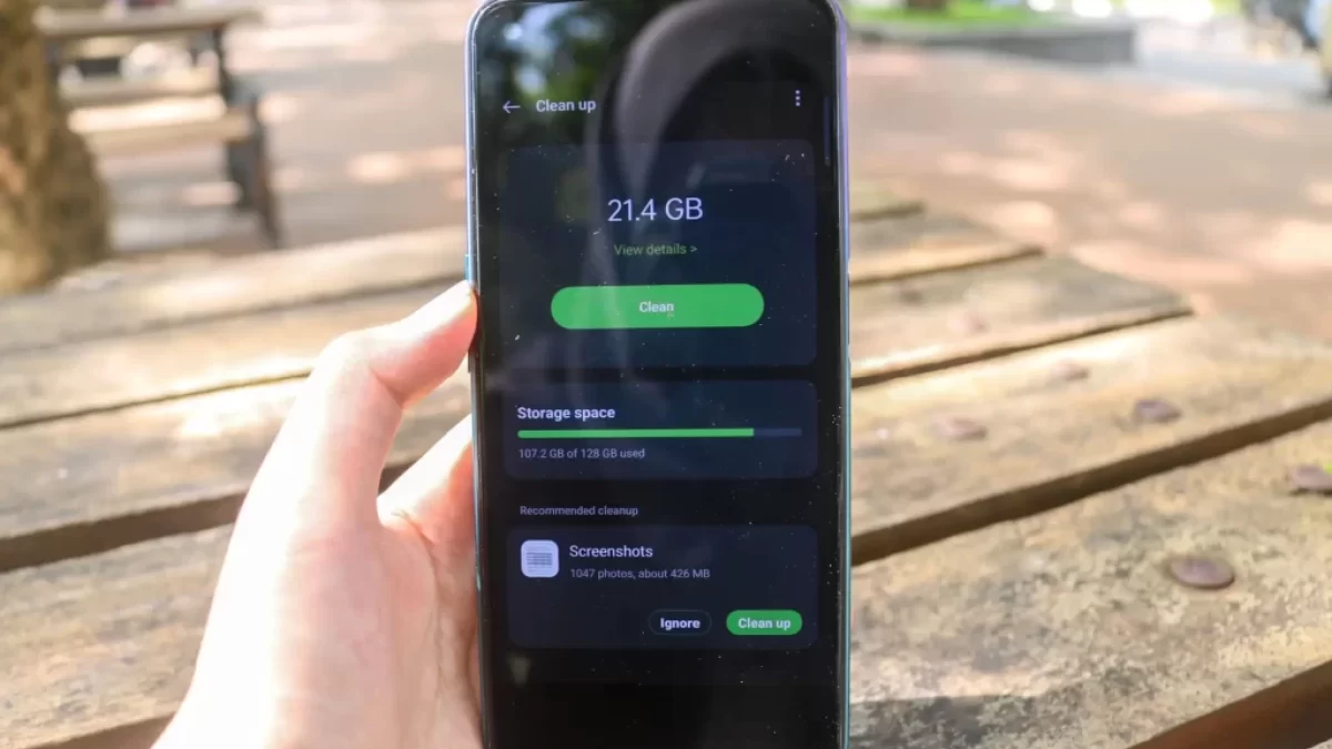 Displej telefonu ukazující kapacitu úložiště