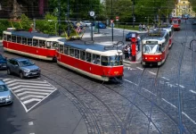 Provoz tramvají v Praze.