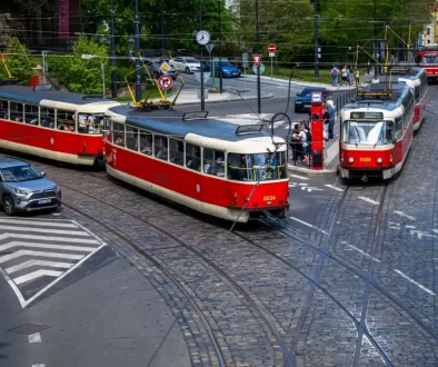Provoz tramvají v Praze.
