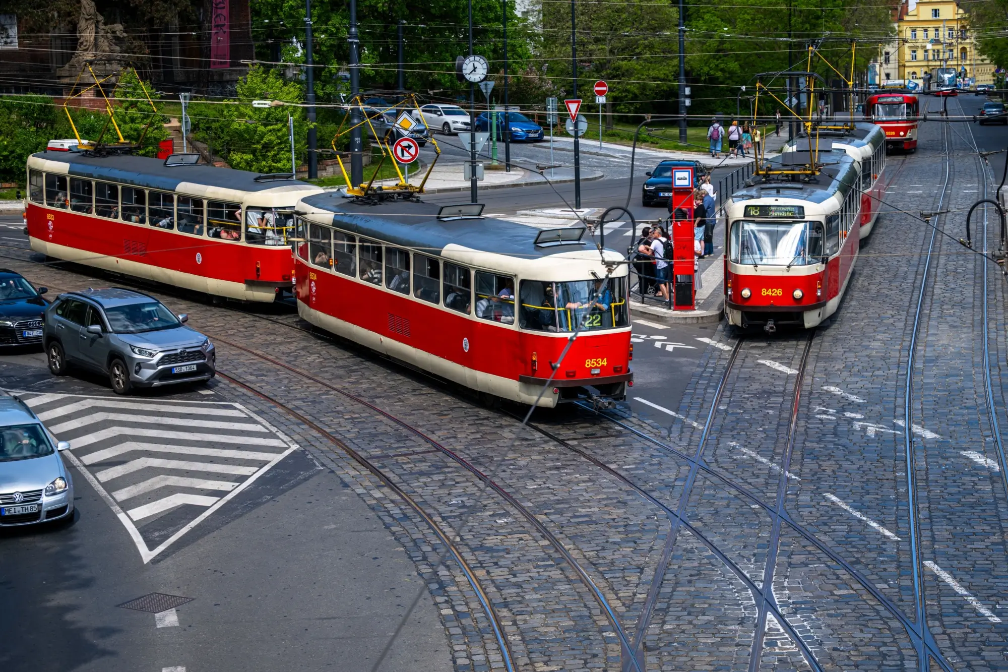 Provoz tramvají v Praze.
