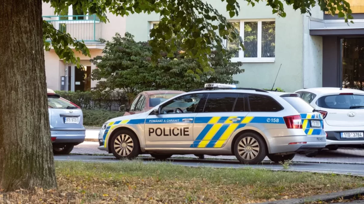 Policjní auto před domem
