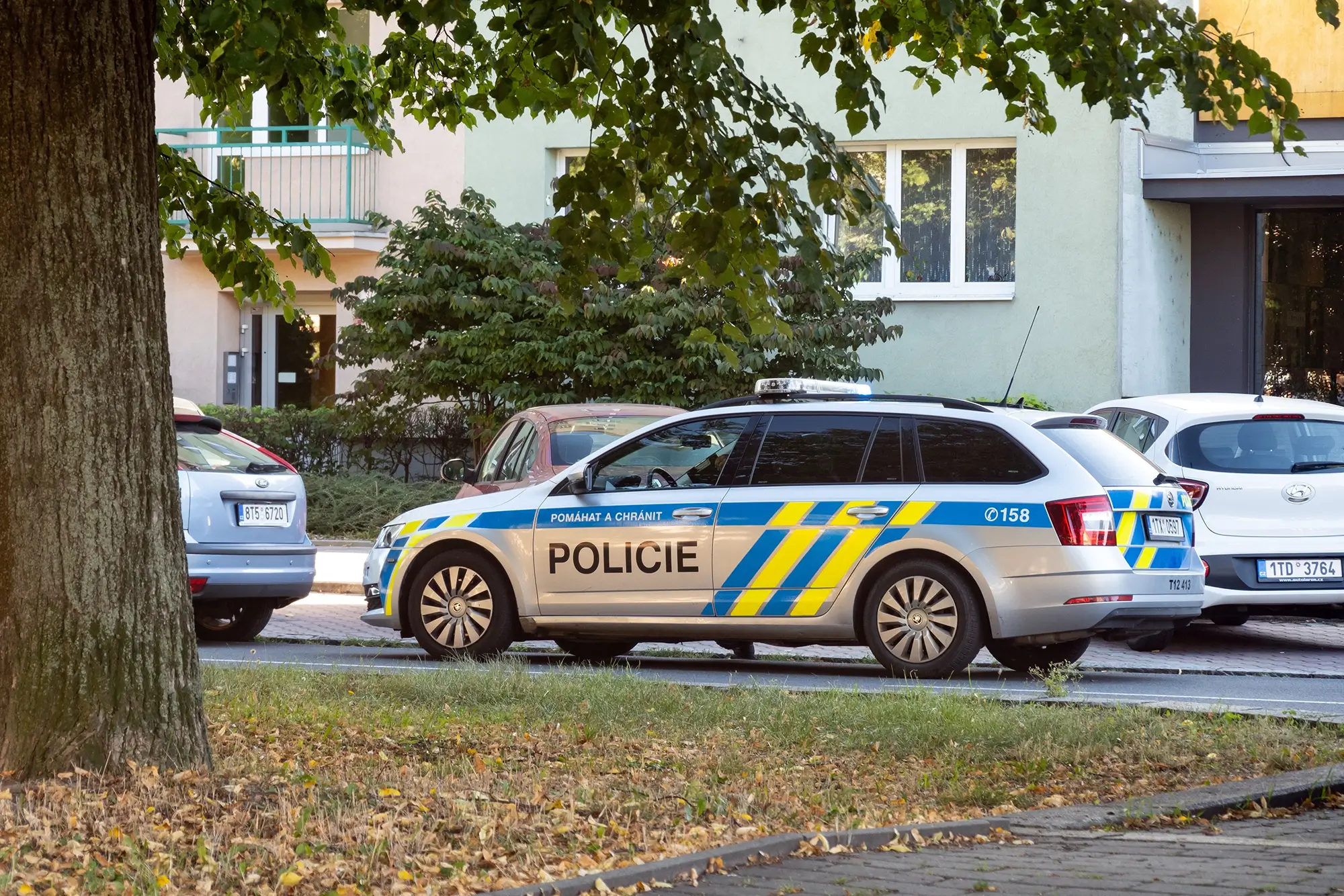 Policjní auto před domem
