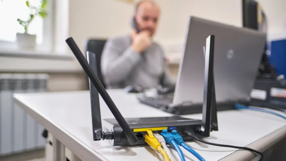 router na praconím stole
