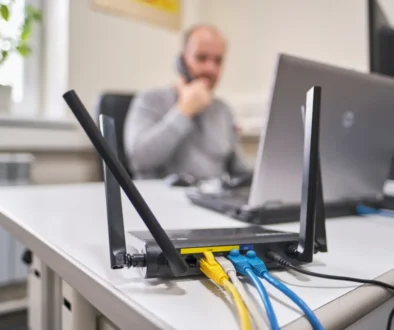 router na praconím stole