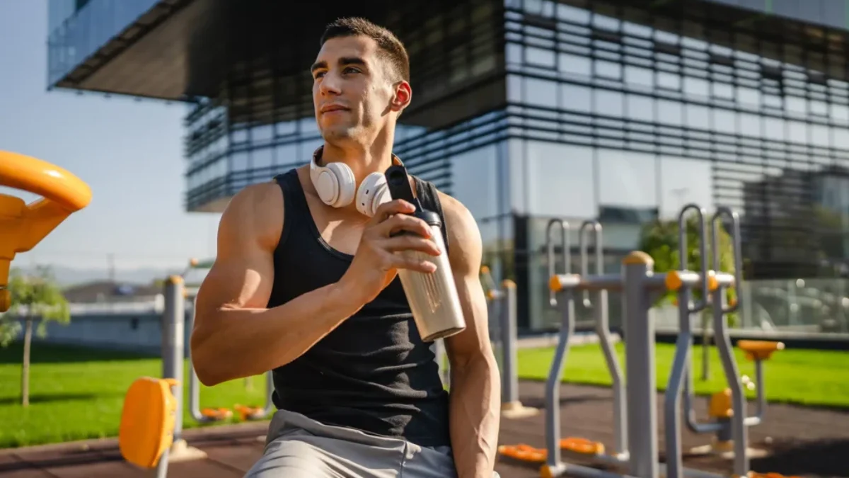 sportovec popíjí syrovátku