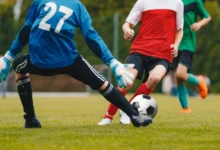 pohled na hráče fotbalu při zápase