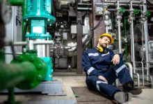 dělník spí v práci