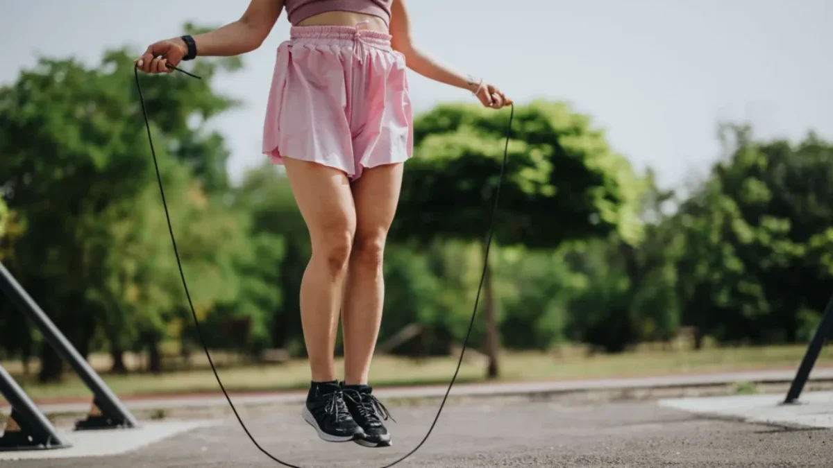 žena skáče přes švihadlo