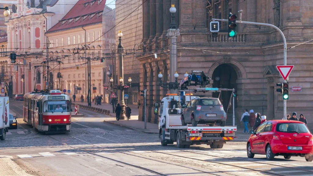 odtah auta v centru Prahy